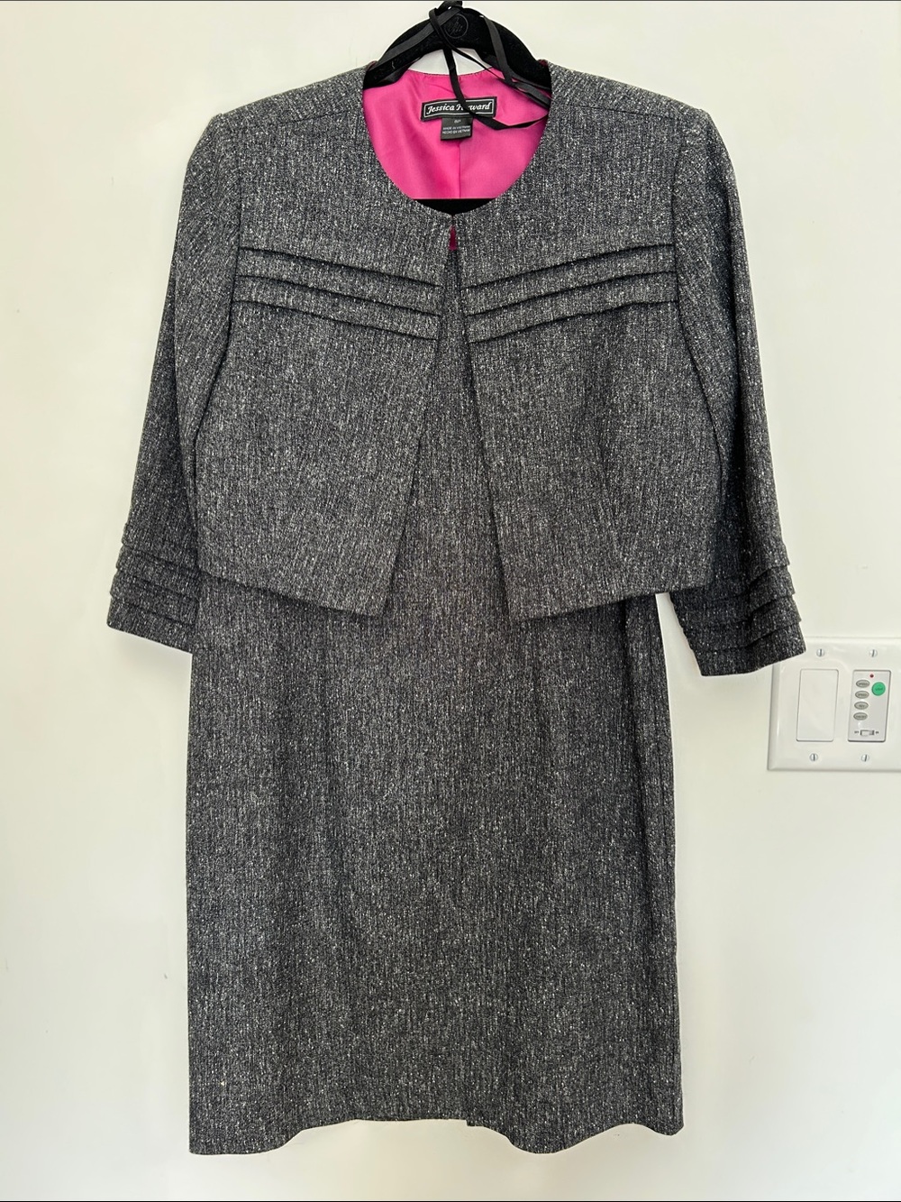 Jessica Howard Tweed suit with Hot Pink Lining